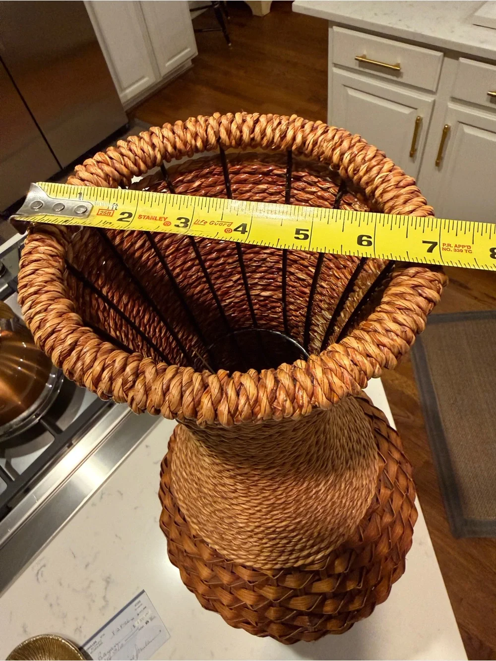 Large Natural Fiber Woven Floor Vase Seagrass/Rattan Boho Coastal 24”